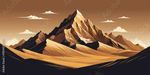 Sunrise and sunset over snowy mountain landscape with clouds, peaks, and valleys in a natural panoramic view