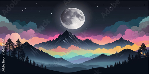 Sunrise over misty mountains with glowing sky and clouds