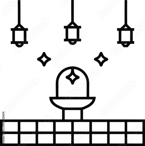 a moonlit moroccan courtyard mosaic tiles in coba line art vector illustration on transparent background
