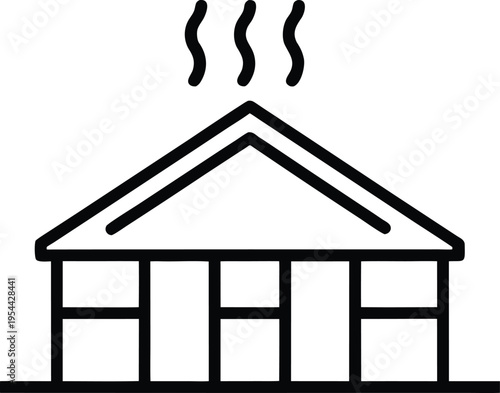 a tokyo sent public bath at twilight steam ris line art vector illustration on transparent background