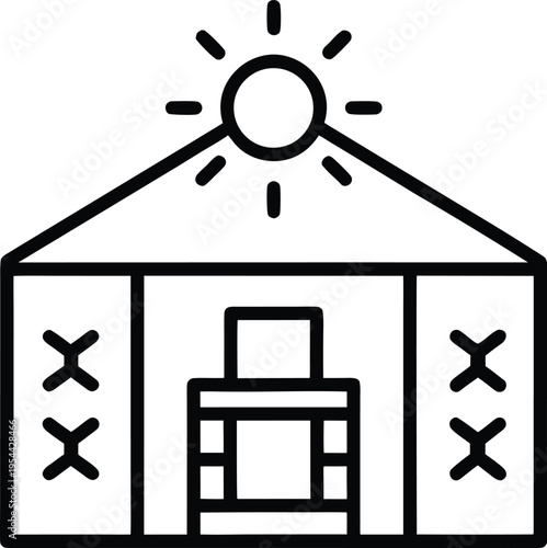 a minimalist mongolian ger yurt interior embroi line art vector illustration on transparent background