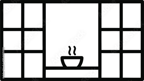 a hidden tea house in kyoto bamboo forest sliding line art vector illustration on transparent background