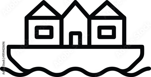 a floating post office on dal lake kashmir shika line art vector illustration on transparent background