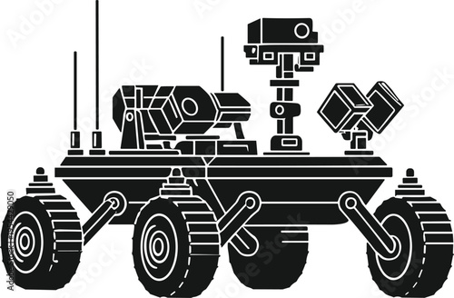 Mars rover exploration vehicle illustration isolated on white background, space robotics, planetary research mission, futuristic technology, science equipment, advanced engineering design