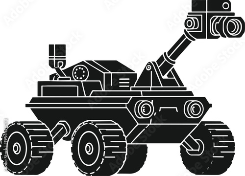 Mars rover robot illustration isolated on white background, space exploration vehicle, planetary research technology, robotic mission, futuristic science equipment design