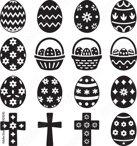Floral Cross and Easter Egg Decorative Vector
