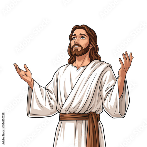 Illustration of jesus christ with arms outstretched in a welcoming gesture