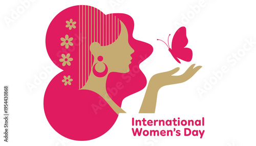 International Women's Day logo with a woman and butterfly illustration
