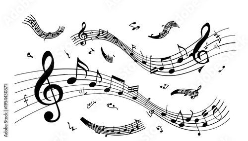 A musical staff illustration with notes and treble clef symbol