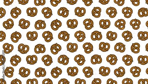 Pretzel seamless pattern of brown pretzels on a white background