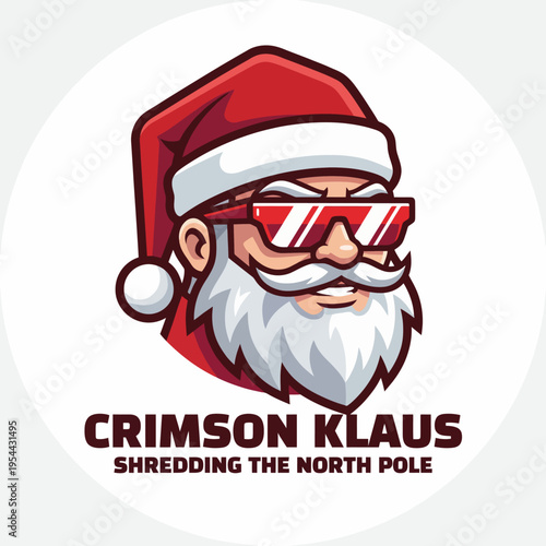 A dynamic logo featuring Santa Claus with sunglasses, portraying a modern and cool image of the iconic figure, perfect for holiday-themed branding and merchandise.