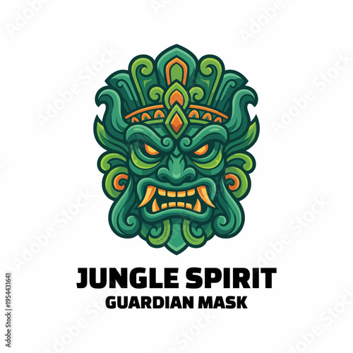 This striking jungle spirit guardian mask represents power and mystique, perfect for themes related to culture, art, creativity, or spiritual symbolism in design works.