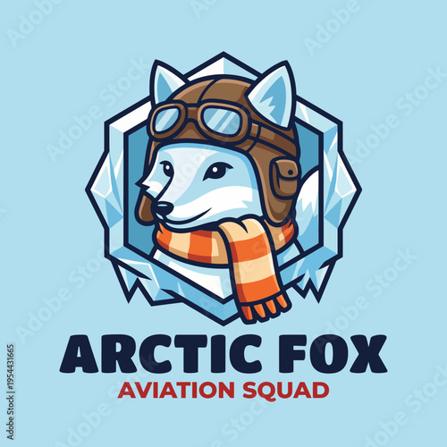 This captivating design features a sleek arctic fox wearing aviator goggles, embodying spirit of adventure and exploration in a cool, playful manner. Ideal for aviation branding.