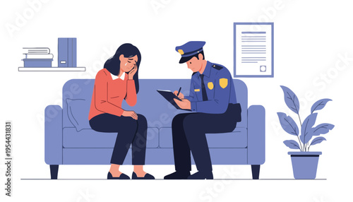 Police officer providing support to a woman in a counseling session