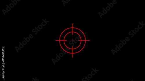 Bright crosshair with a central red plus sign and concentric circles on a black background, symbolizing a digital targeting system or aiming .