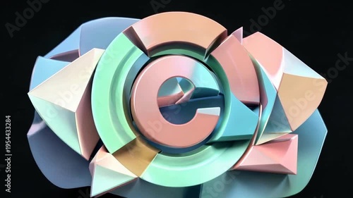 3D Geometric Shapes Rotating on Black Background.