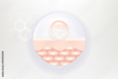 Hyaluronic acid and Niacinamide hair and skin solutions ad, white collagen serum drops into skin cell with cosmetic advertising background ready to use, illustration vector.