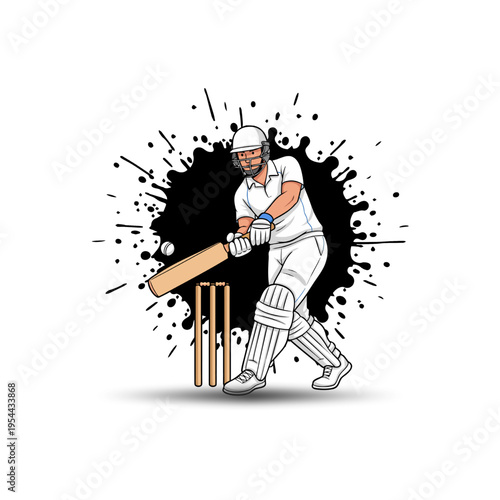 Dynamic vector illustration of a cricket batsman in action portrayed with the fluidity and vibrancy