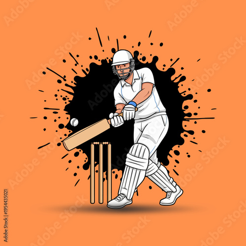 Dynamic vector illustration of a cricket batsman in action portrayed with the fluidity and vibrancy