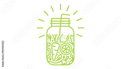 Smoothie detox illustration with green bottle and straw