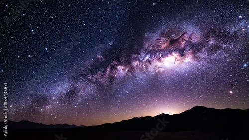 Stunning Milky Way Galaxy with bright stars over dark mountain silhouettes, perfect for cinematic backgrounds and educational space documentaries.