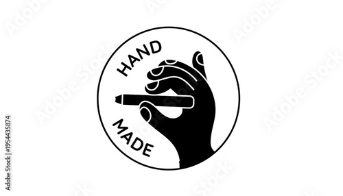 Handmade logo with a hand holding a pencil in a circle