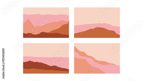 Mountain landscape illustration with pink and brown hues in minimalist style