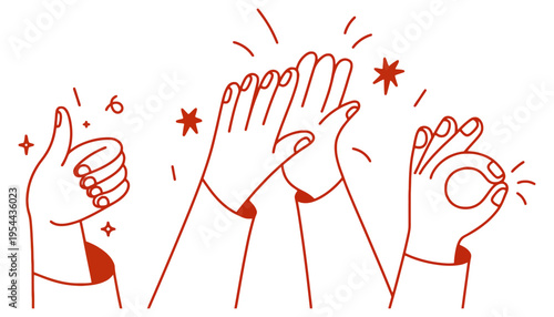 A hand vector illustration giving approval and applause with sparkles