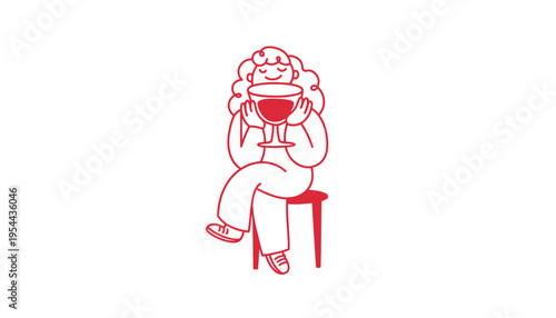 A woman sitting and holding a wine glass in a minimalist illustration