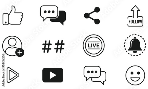 Collection of social media and communication icons in monochrome style

