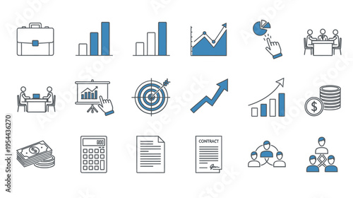 Collection of business and financial management icons


