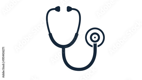 Graphic illustration of a stethoscope with a diaphragm and binaural earpieces

