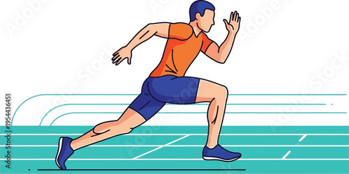 Dynamic illustration of a male runner in sportswear sprinting on an athletic track, embodying speed, performance, and competitive spirit.
