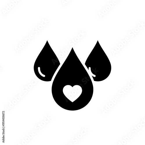 Blood Drops Heart Donation Symbol Silhouette Vector Illustration