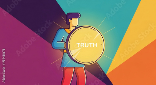 Man holding a truth sign in front of a colorful background with vibrant rays of light