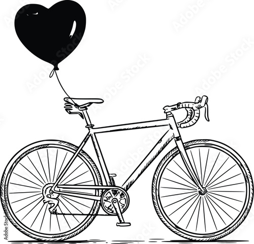 Heart Balloon Bicycle Vector Illustration