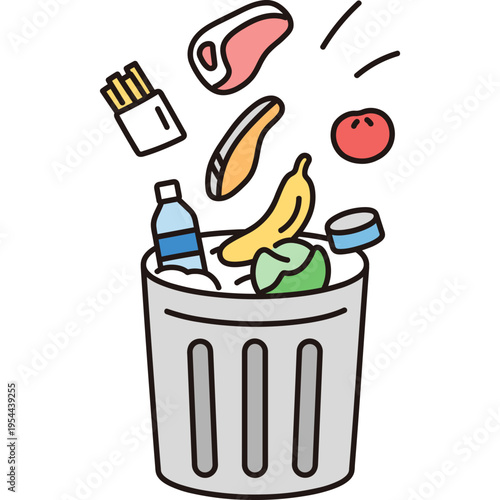 Trash Can with Food Waste Illustration