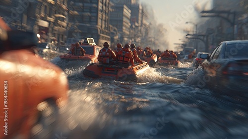 Flood Rescue Mission In Cityscape