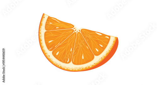 Detailed illustration of a fresh orange slice with visible pulp and zest isolated on a clean white background for food themes.
