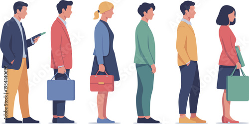 Diverse professionals networking with briefcases and bags in modern office setting