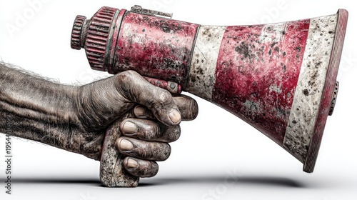 Dirty Hand Holding A Damaged Megaphone
