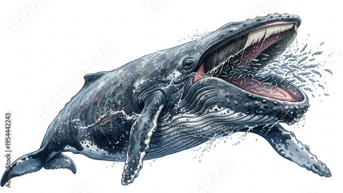 Large whale breaching out of ocean water.