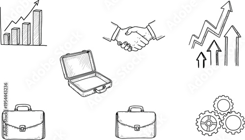 Collection of six black and white sketches of various objects and scenes