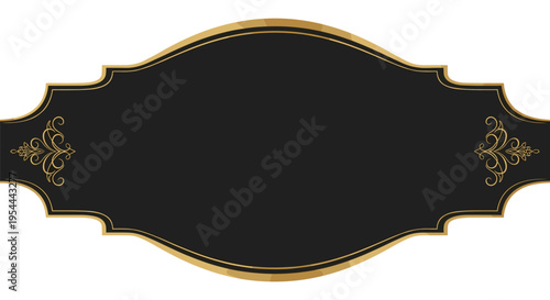 Sophisticated black label with a gold border and ornate filigree corner accents for premium product packaging or branding.