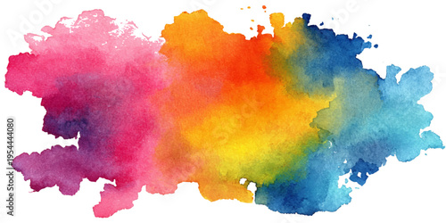A vibrant abstract watercolor design. A rainbow of blended colors flows across a textured surface, offering a versatile artistic element.