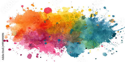 Abstract watercolor splash painting bursting with vibrant hues, creating an explosion of color, perfect for adding a touch of artistic flair to your designs.