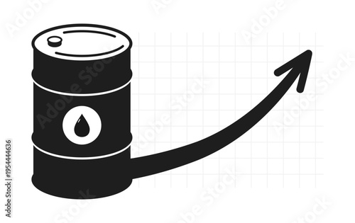 Oil barrel icon with upward curved arrow showing price increase