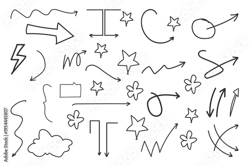 Collection of hand drawn arrows symbols and shapes
