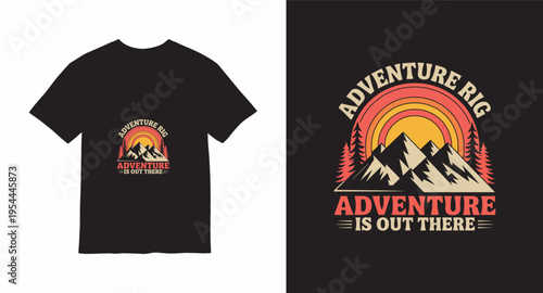 Adventure rig mountain sunset t-shirt design for offroad travelers and outdoor exploration lovers