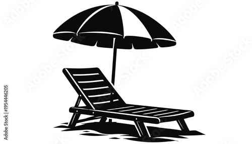 Beach umbrella with lounge chair seaside summer vacation relaxation silhouette
